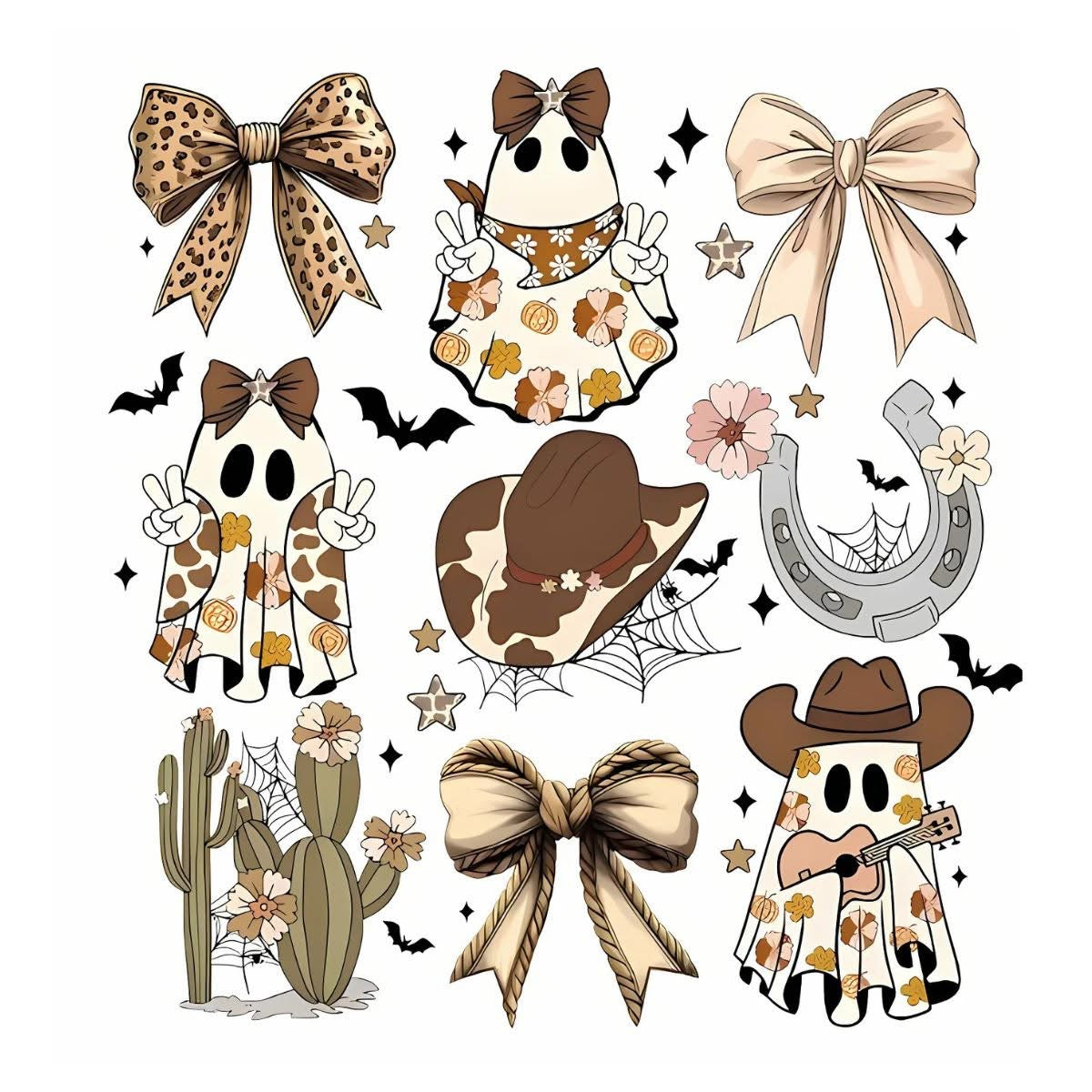 Boho western ghosts Halloween DTF transfer design