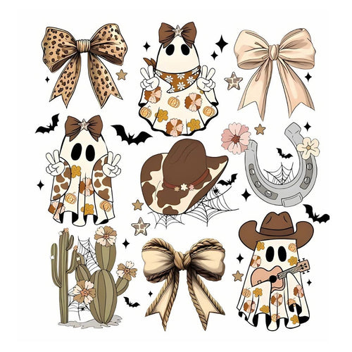 Boho western ghosts Halloween DTF transfer design