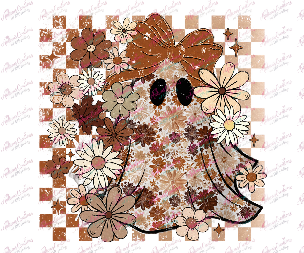 Brown Floral Ghost Halloween DTF Transfer protected preview