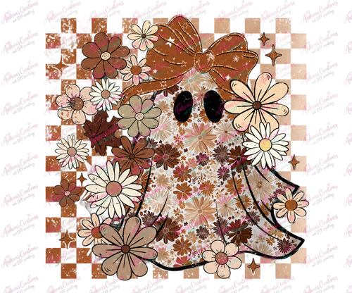 Brown Floral Ghost Halloween DTF Transfer protected preview