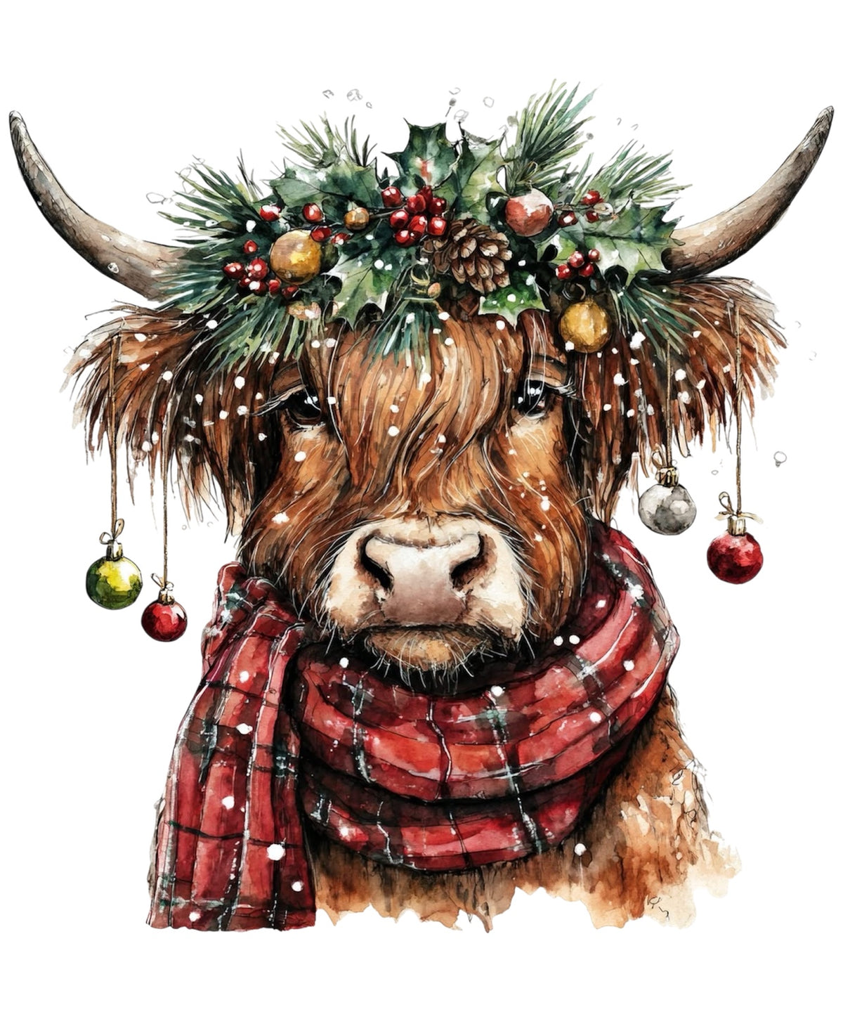 Christmas Highland cow DTF transfer design