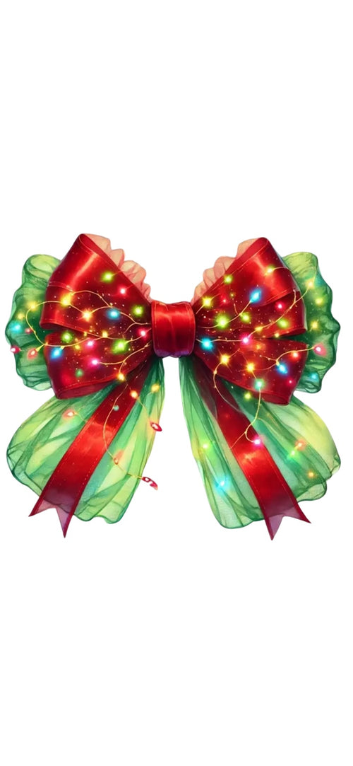 Red and green Christmas lights bow DTF transfer design
