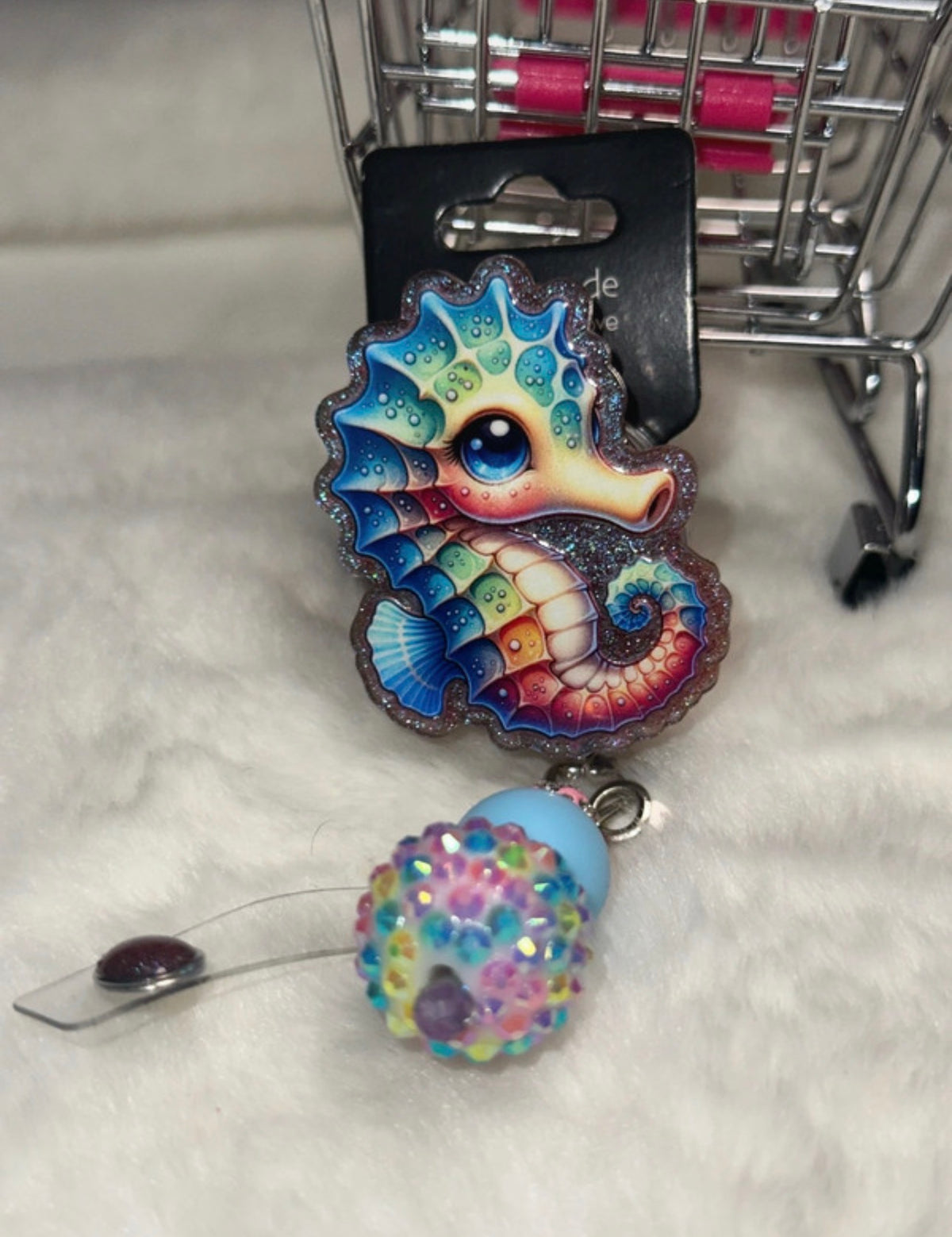 Colorful Dragon Badge Reel with Iridescent Glitter Bead