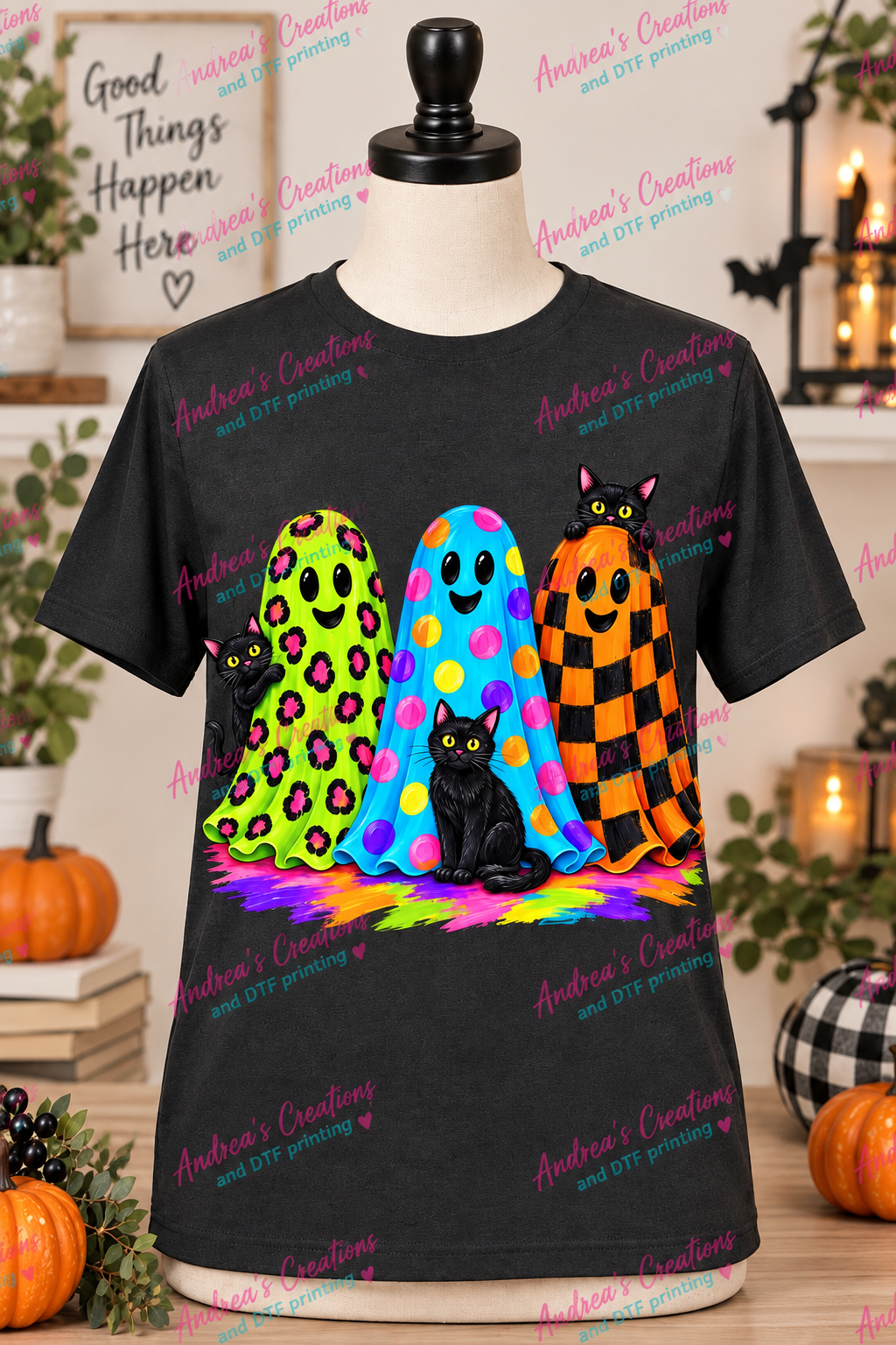 Colorful Ghosts and Cats Shirt