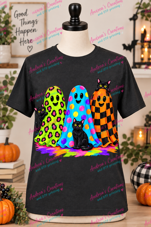 Colorful Ghosts and Cats Shirt