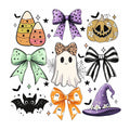 Colorful Halloween bows and ghost DTF transfer design