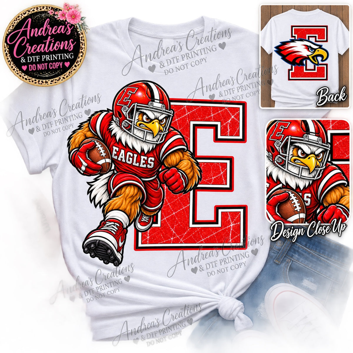 Eagles E logo DTF transfer design preview