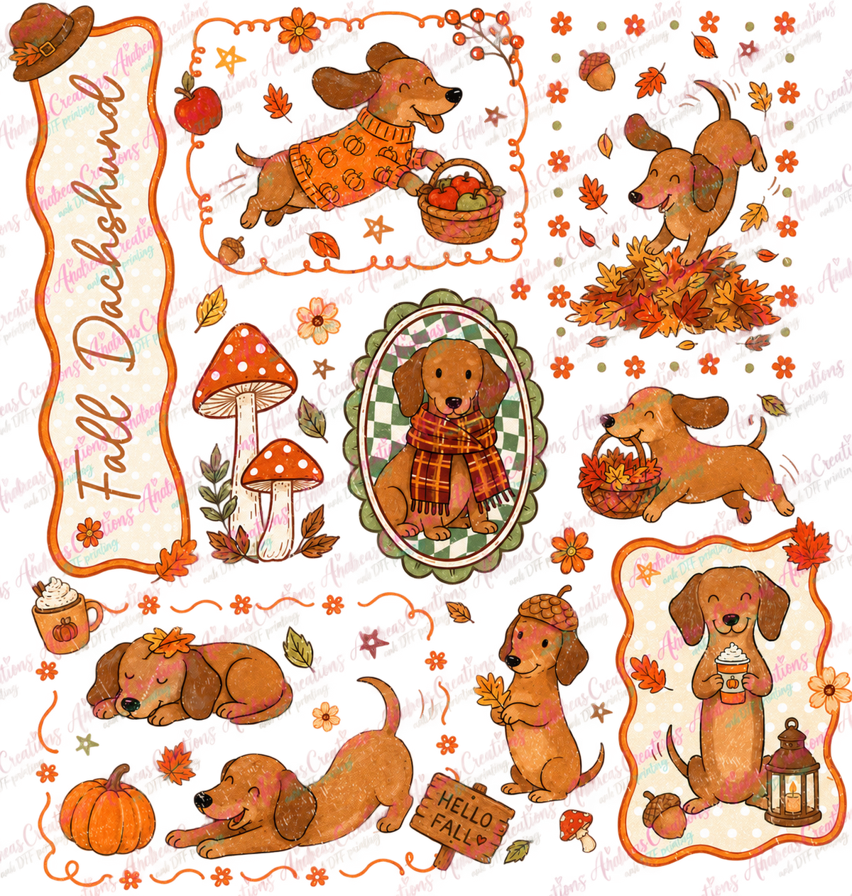 Fall Dachshund Dog Vibes Back DTF Transfer protected preview