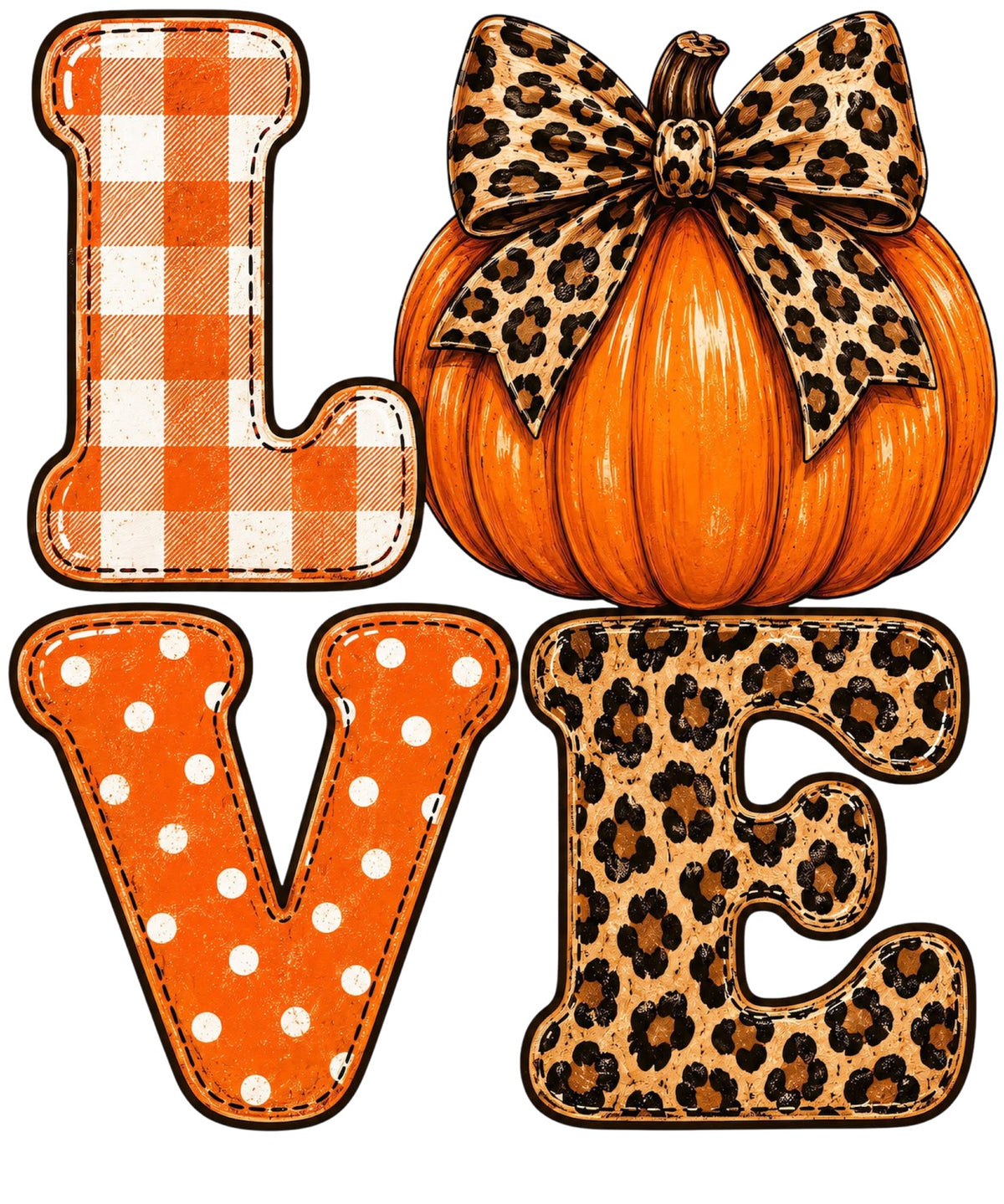 Fall LOVE pumpkin leopard bow DTF transfer design