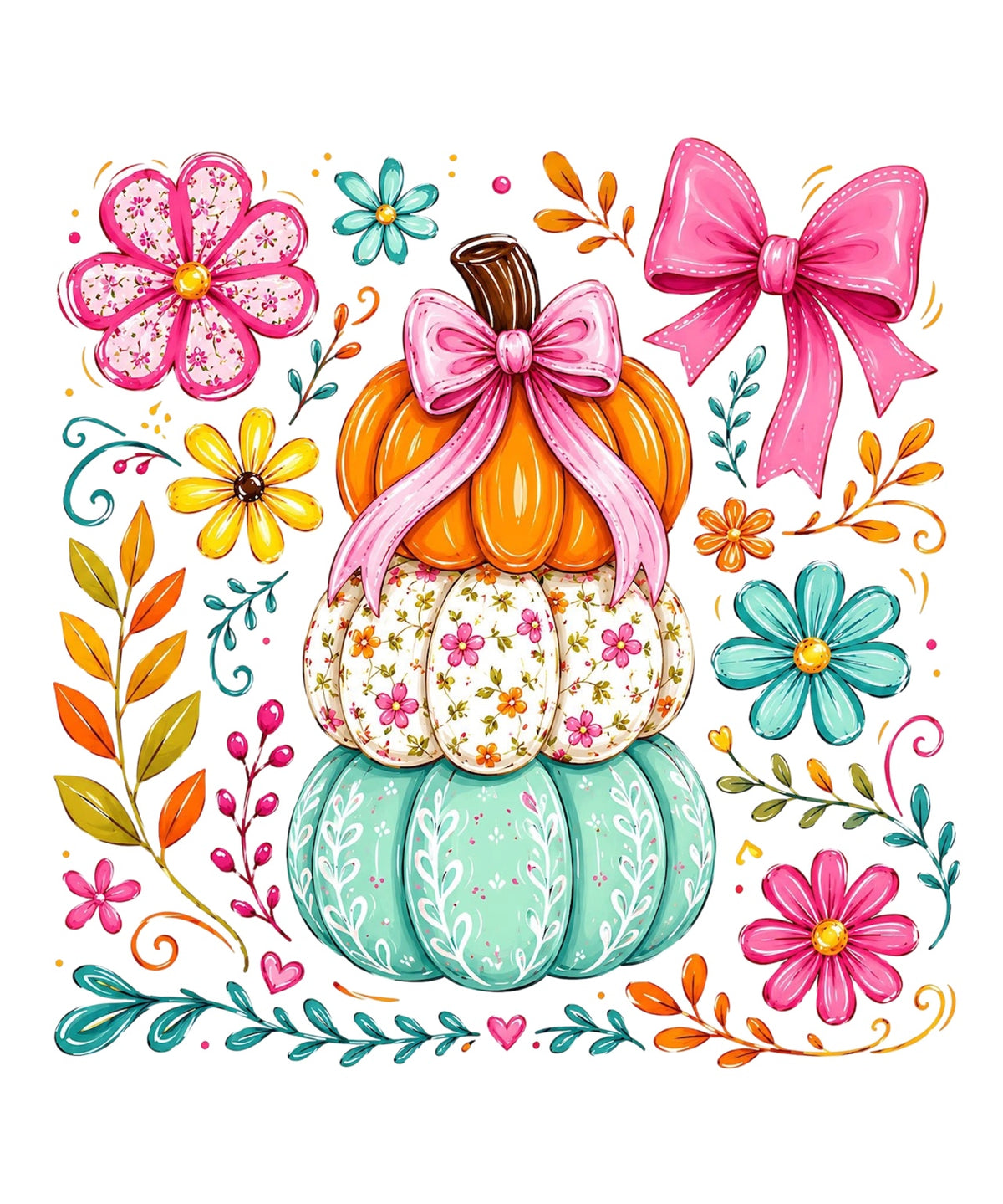 Floral stacked pumpkins DTF transfer design