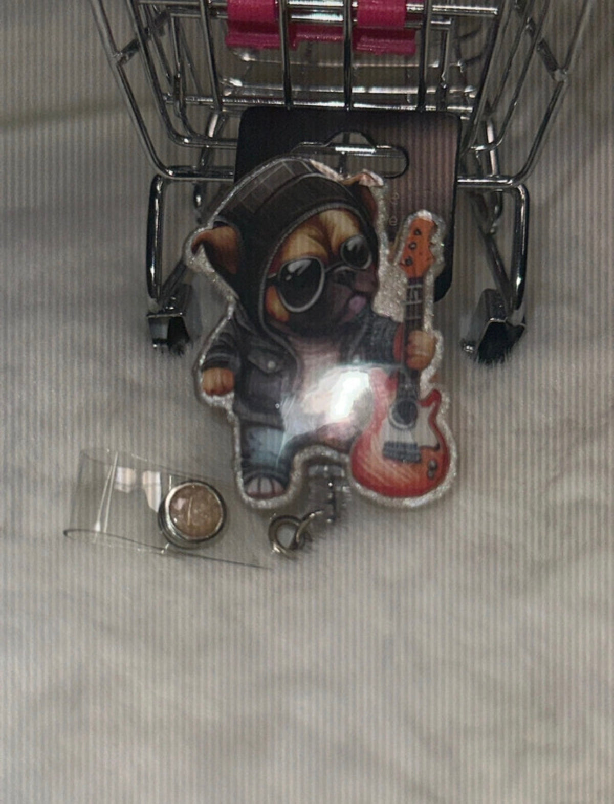Rockstar Pug with Guitar Badge Reel