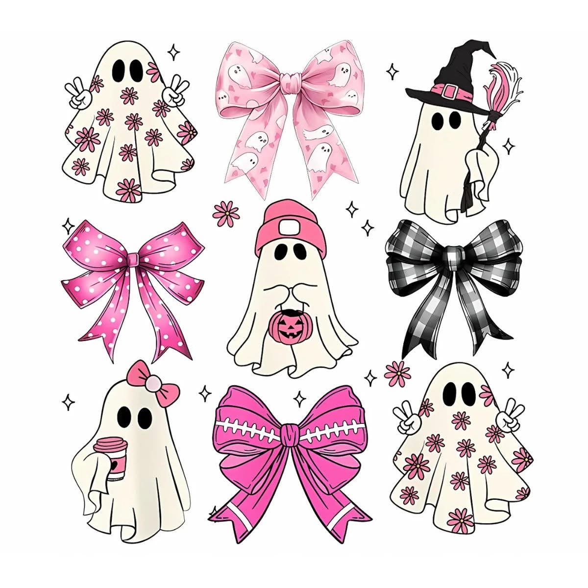 Girly pink witchy ghosts DTF transfer design