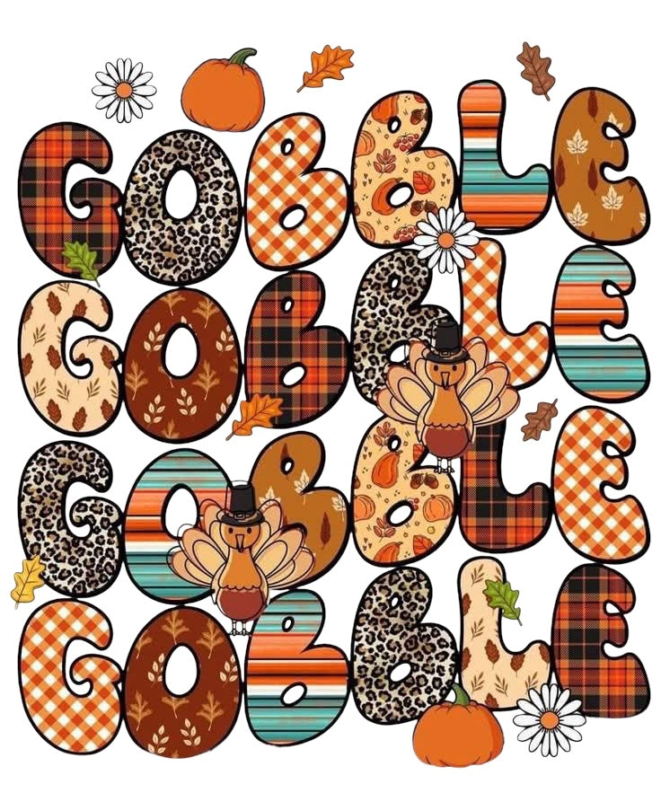 Gobble Gobble patterned fall DTF transfer
