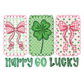 Happy Go Lucky pink bows and shamrock DTF transfer design