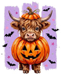 Highland cow in pumpkin Halloween DTF transfer design