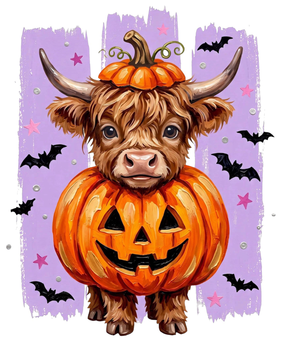 Highland cow in pumpkin Halloween DTF transfer design