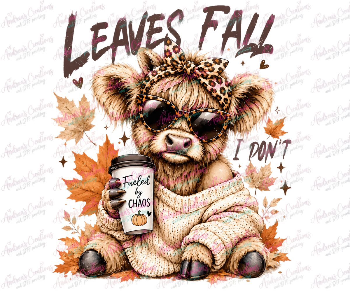 Leaves Fall Highland Cow Dark Text DTF Transfer protected preview