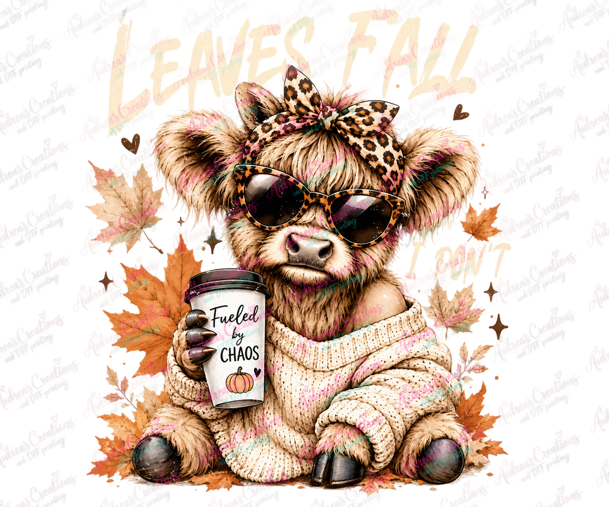 Leaves Fall Highland Cow Light Text DTF Transfer protected preview