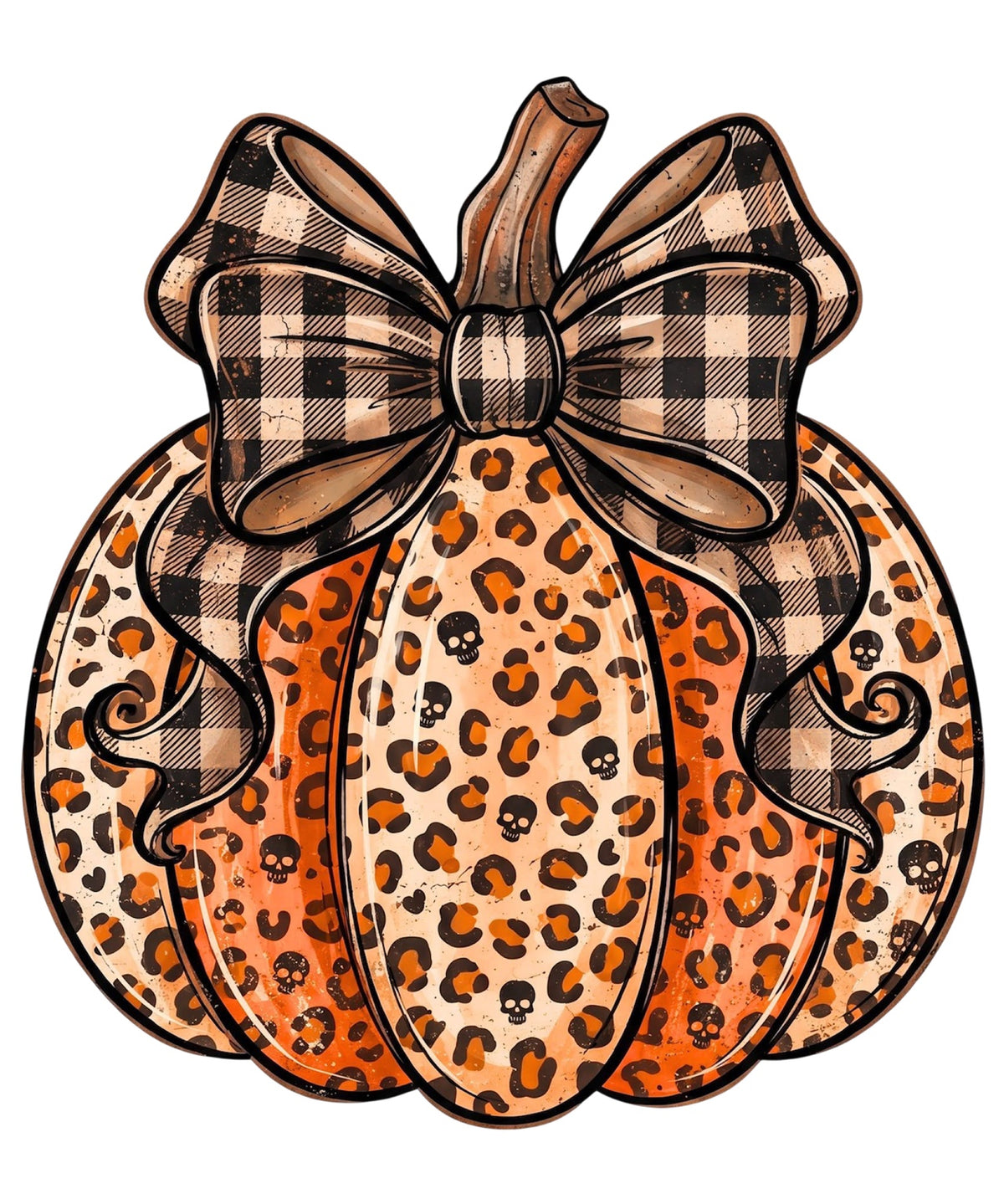 Leopard bow pumpkin DTF transfer design