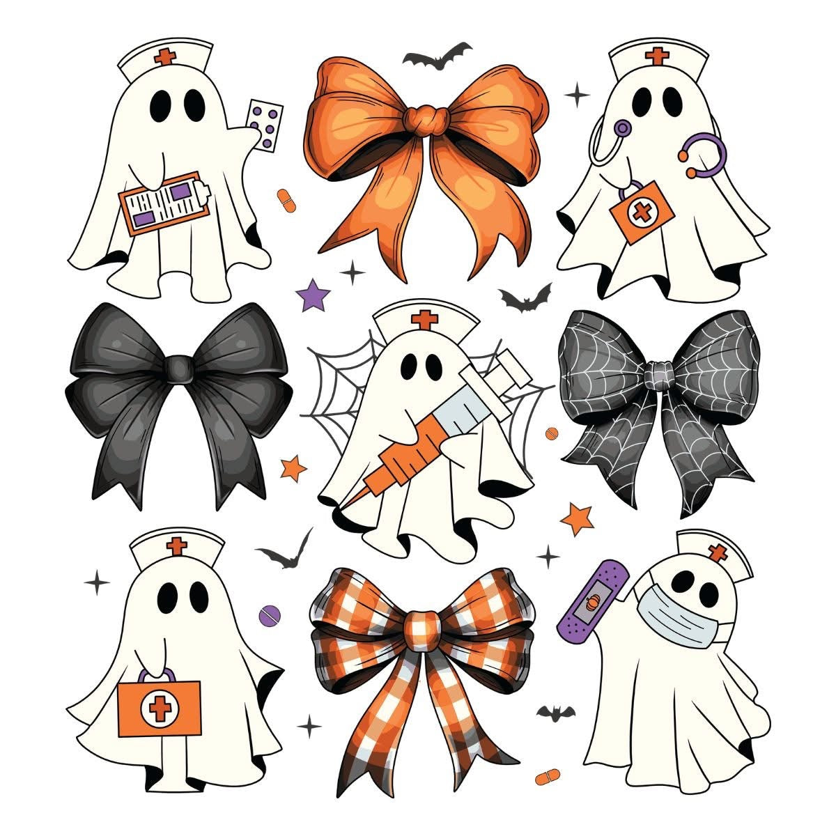 Nurse ghosts Halloween DTF transfer design