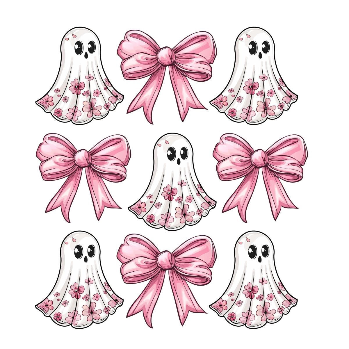 Pink daisy ghosts and bows DTF transfer design