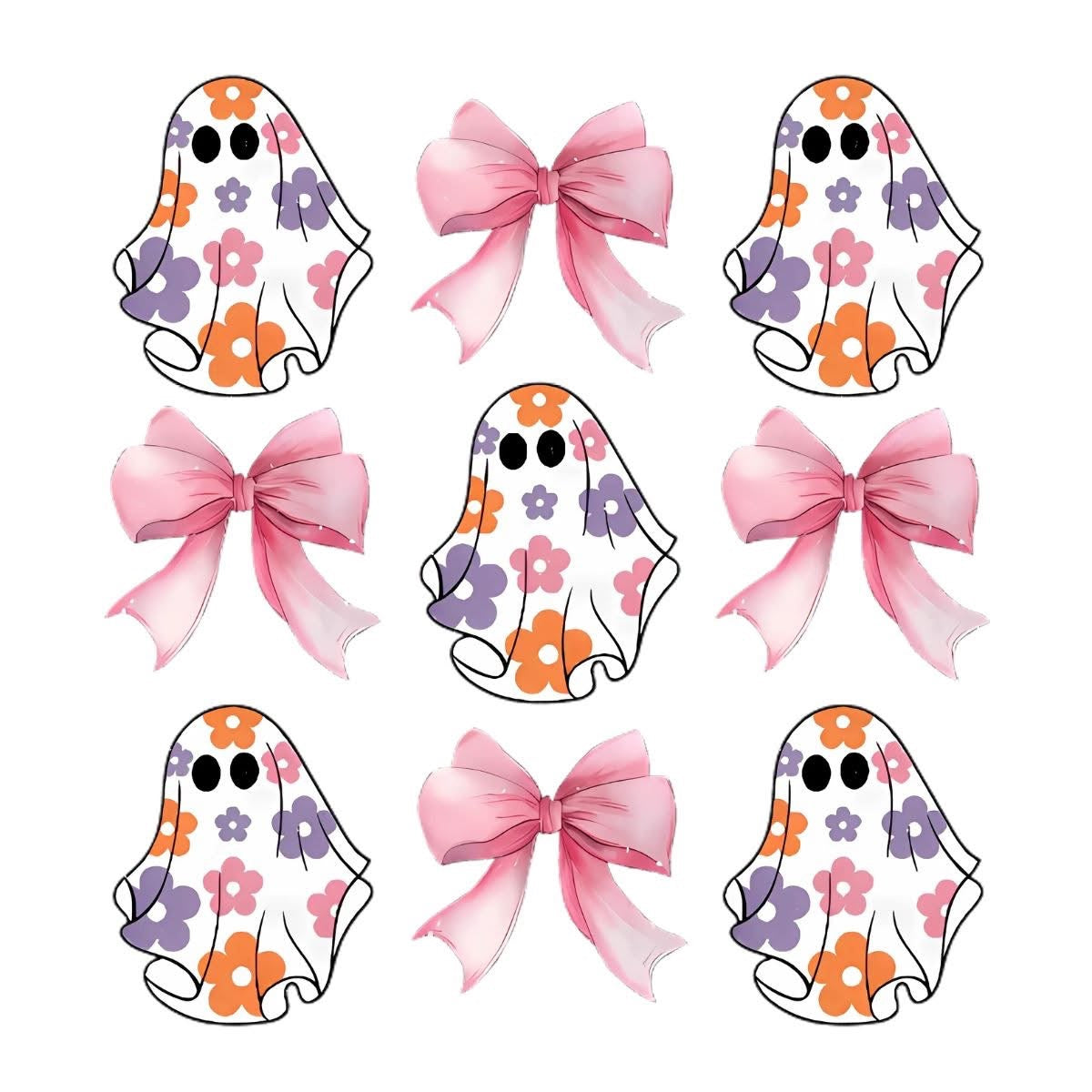 Pink floral ghosts and bows DTF transfer design