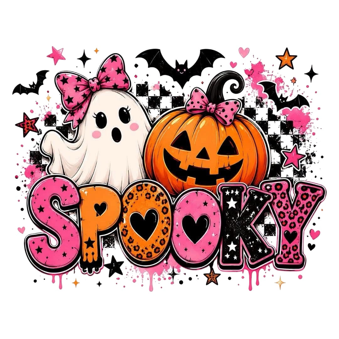 Pink Spooky ghost and pumpkin DTF transfer design