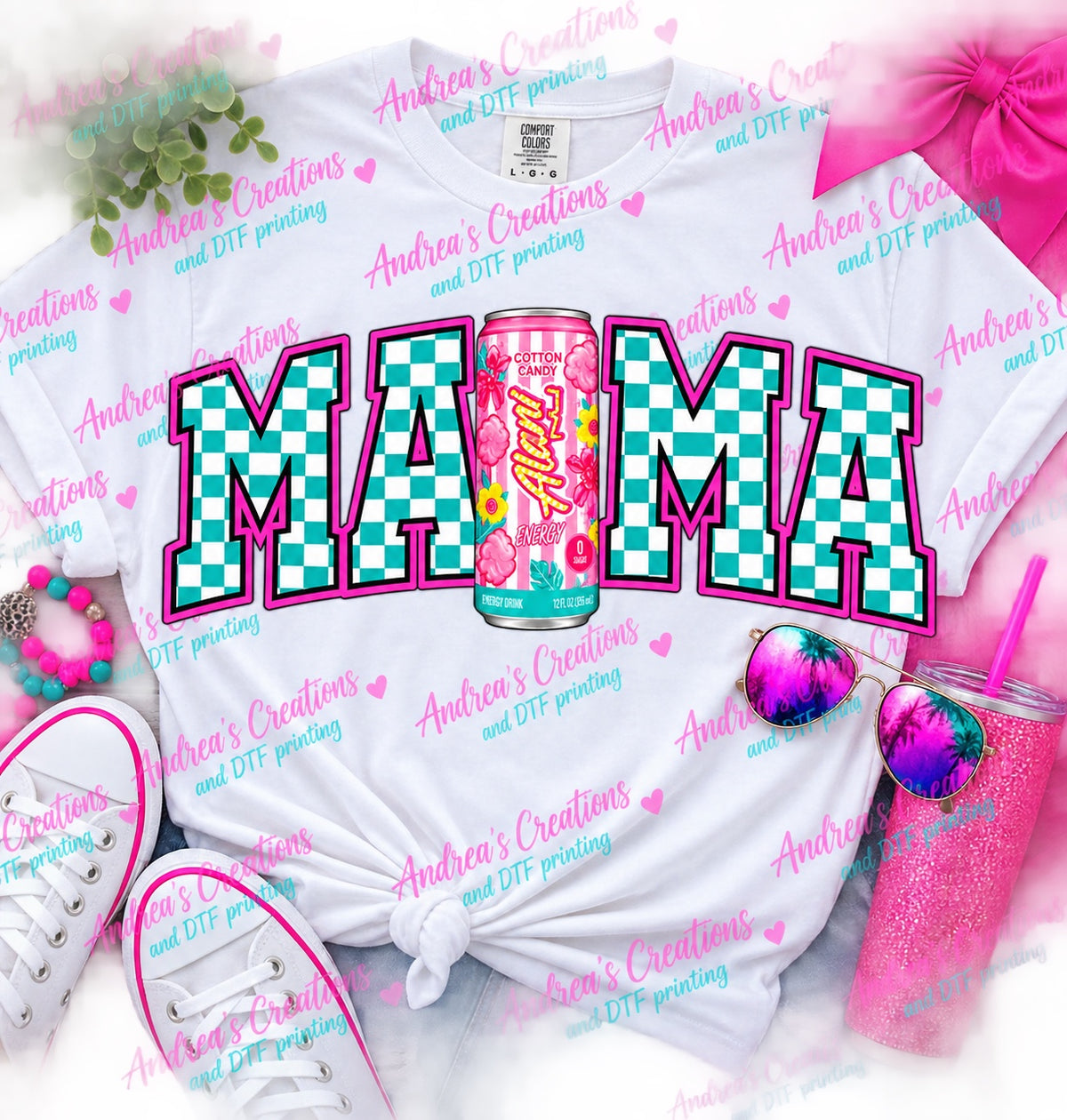 Pink and Teal Cotton Candy Mama DTF transfer design