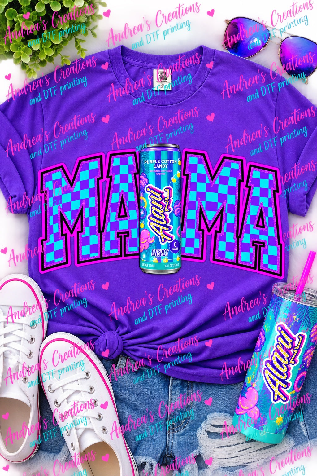 Purple and Teal Cotton Candy Mama DTF transfer design