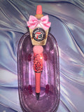 7 Brew pink glitter bow pen