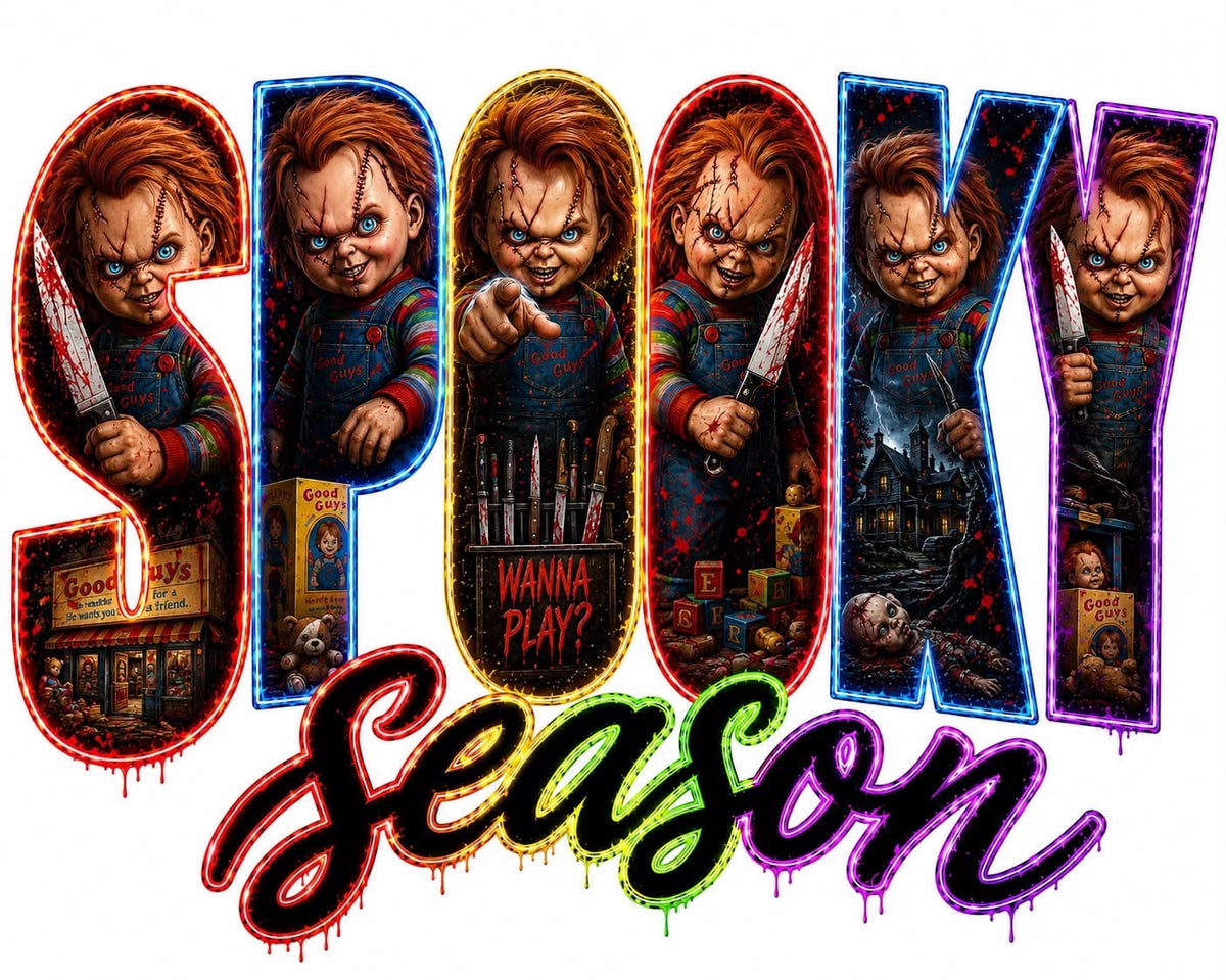 Spooky Season killer doll DTF transfer design