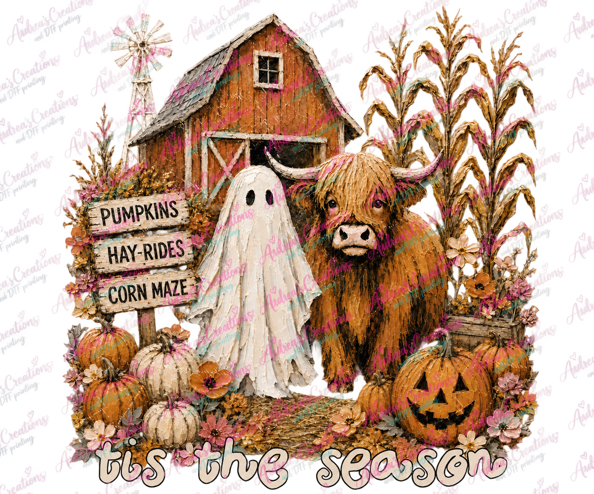 Tis the Season Highland Cow & Ghost DTF Transfer protected preview