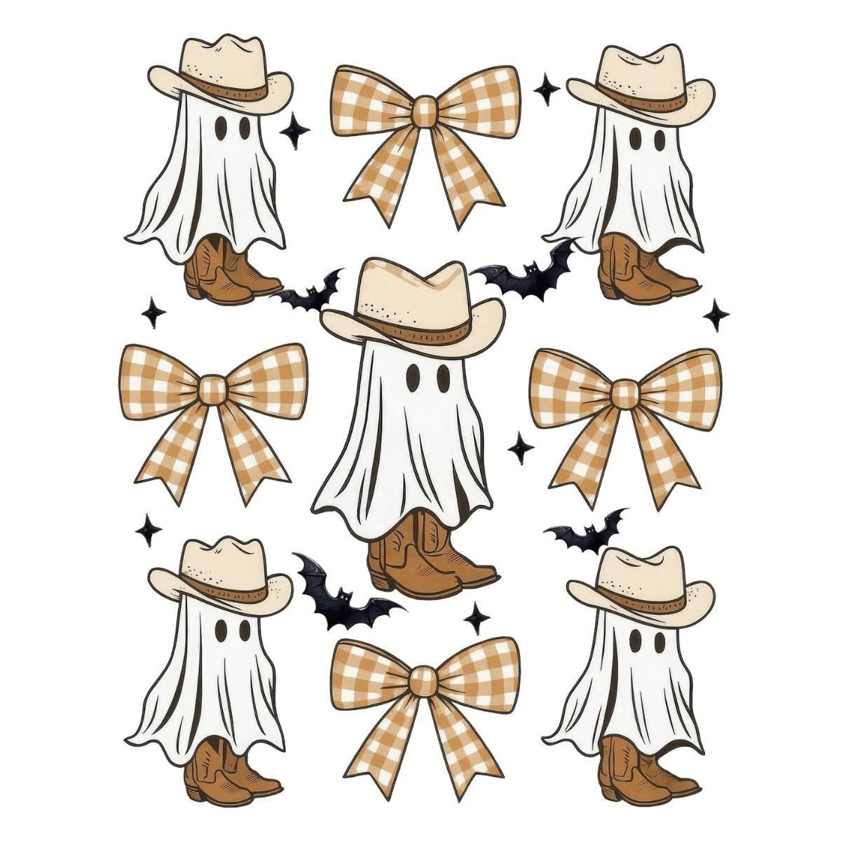 Western cowgirl ghosts and bows DTF transfer design