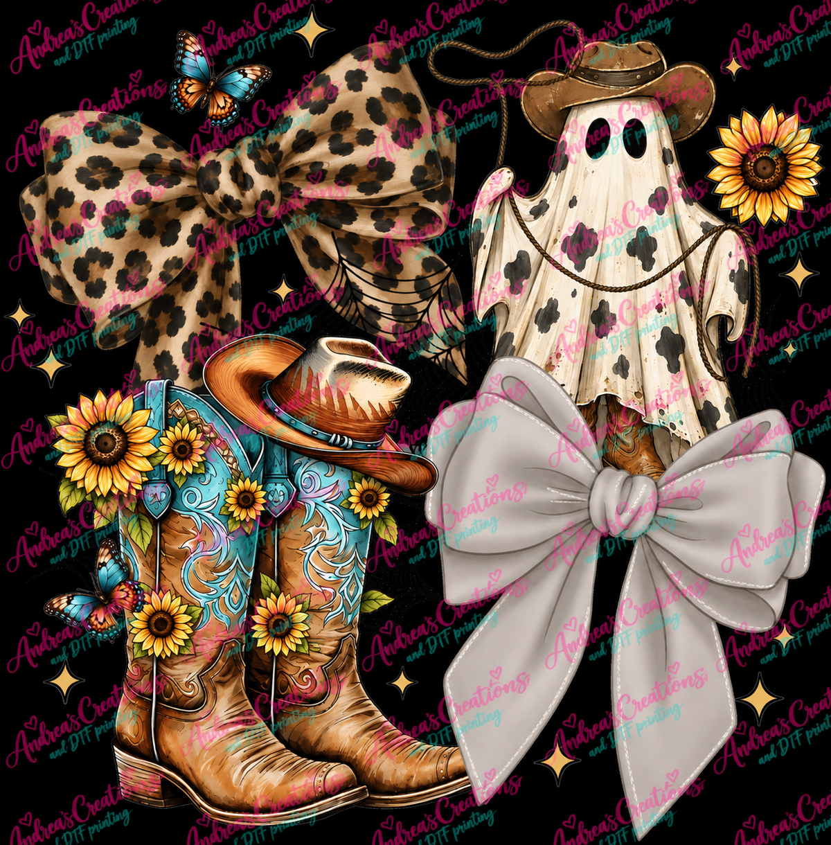 Western Ghost Boots & Bows DTF Transfer protected preview