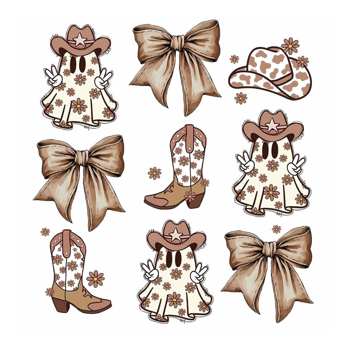 Western ghosts and bows DTF transfer design
