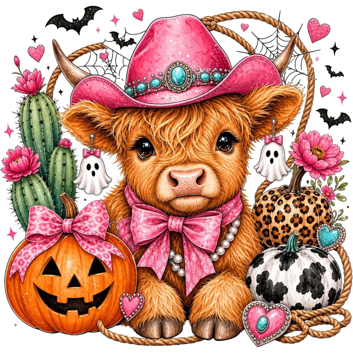 Western Highland cow Halloween DTF transfer design